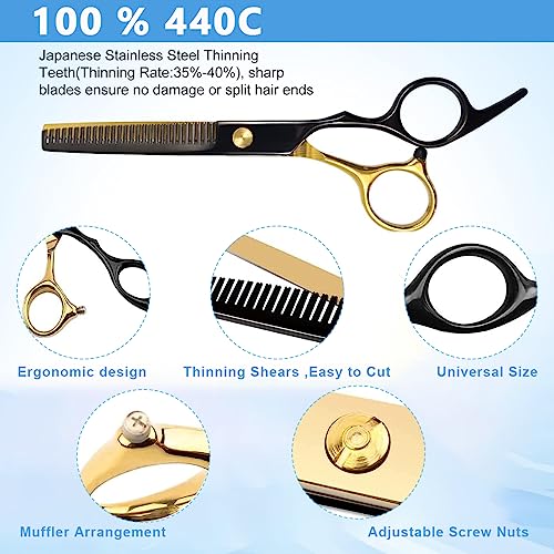 MAYCREATE® Professional Hair Cutting Scissors Kits Stainless Steel Scissors Hair Dressing Scissors Barber Kit Straight Shears Teeth Scissors Thinning Shears Tools with Bag for Home, Salon