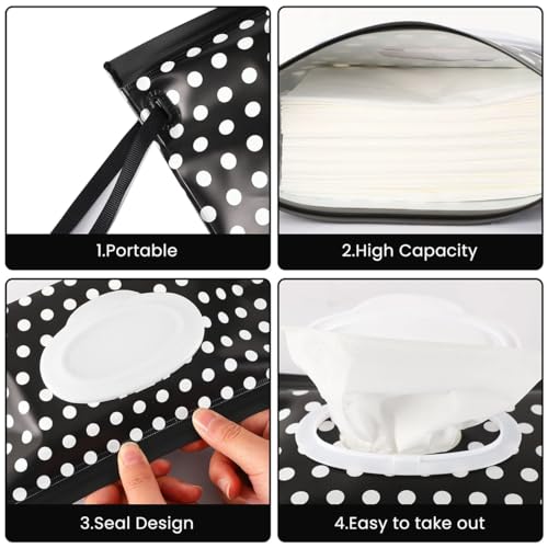 SNOWIE SOFT® 4PCS Waterproof Baby Wet Wipe Dispenser with Hand Strap Dustproof Stroller Portable Refillable Holder Bag Container Reusable Travel Pouch