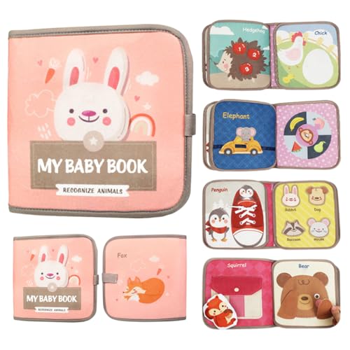 SNOWIE SOFT® Baby Busy Book for Toddlers Aged 6-24 Months Fun Cartoon Animal-themed Activity Book with Squeaky Toy Fabric Busy Book Travel Quiet Book for Toddlers Toy Book Baby's First Learning Book