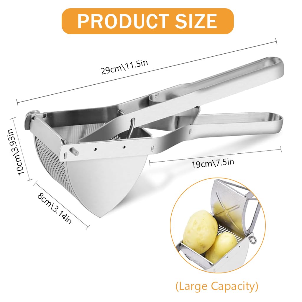 Supvox Kitchen Manual Potato Masher, Manual Press Hand Fruit Juicer, Multifunctional Foodgrade Stainless Steel Potato Mesher Heavy Duty Manual Juicer Kitchen Tool