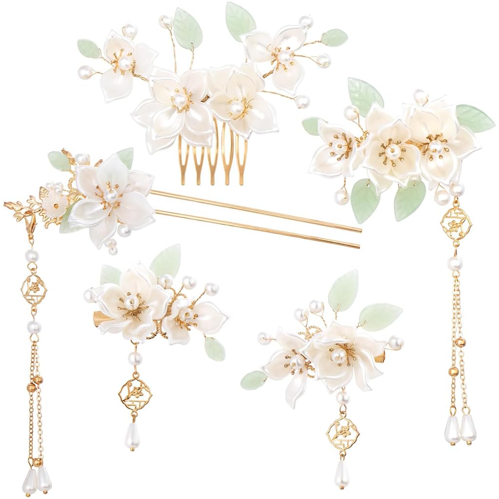 MAYCREATE Hair Accessories Set for Elegant Updos featuring 5 Camellia Pearl Pins | Alloy Design