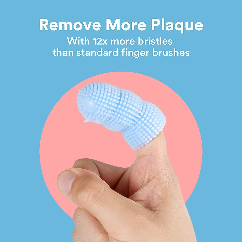 Qpets Dog Toothbrush for Dental Care with Two Finger Sleeve Design and Soft TPR Bristles | 2PCS Reusable Finger Brushes for Puppies and Cats