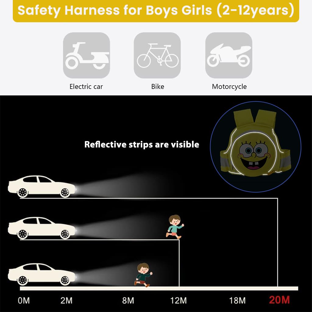 SNOWIE Soft Kids Safety Belt for Two Wheeler with Reflective Strips and Quick Release Buckle | Adjustable Harness for Children 9 Months to 10 Years