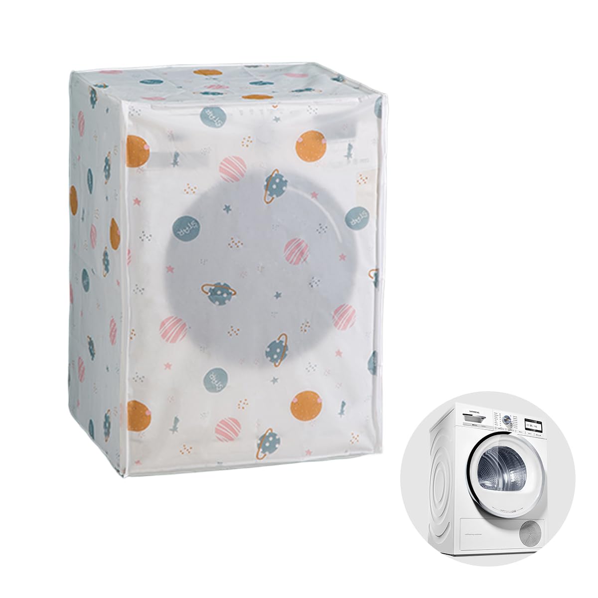 ZIBUYU Washing Machine Cover for Front Load with Roll Up Zipped Front and PEVA Waterproof Material | Cartoon Print Design