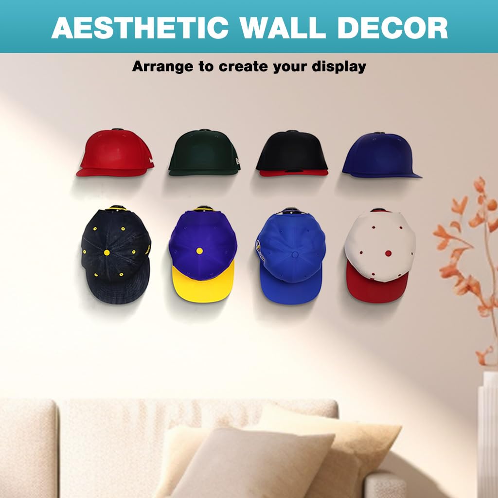 HASTHIP Wall Mounted Hat Hooks for Organized Hat Storage with No Drill and Screw Fix Mount | 16Pcs Self Adhesive Holders