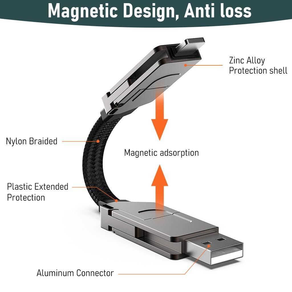 Zeitel Multi Charging Cable for iPhone and Samsung with 60W Fast Charge | Magnetic Nylon Design