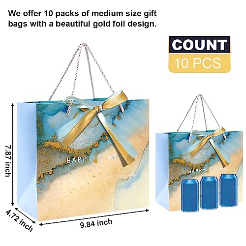 HASTHIP® 10pcs Gift Paper Bags, Gift Bags Medium Size with Bow Ribbon, Portable Paper Gift Bag with Handles, Birthday Gift Bags, Marble Pattern Present Bags for Diwali Christmas Wedding Party, Blue