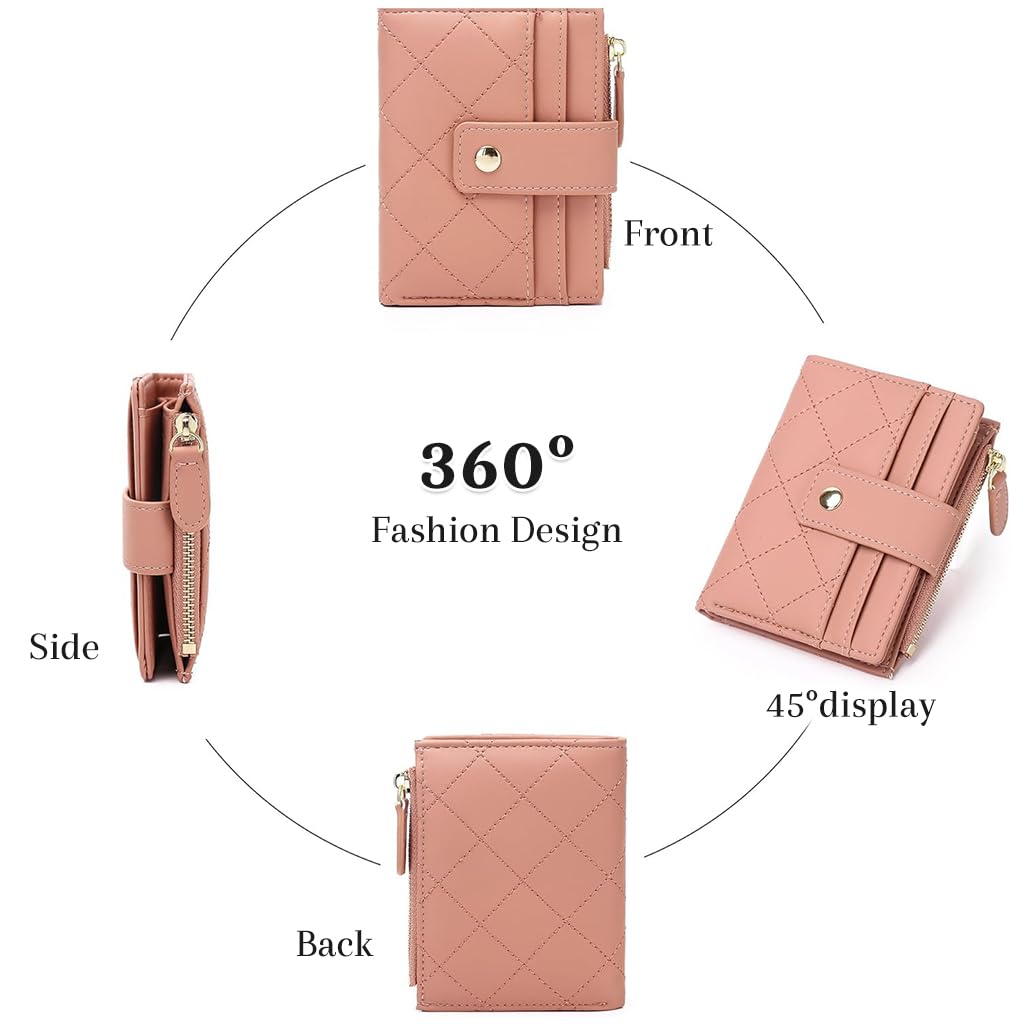 Zibuyu Wallet for Women with Snap Button Closure featuring Multi Card Slots and 11.5×9 cm Pink PU Design