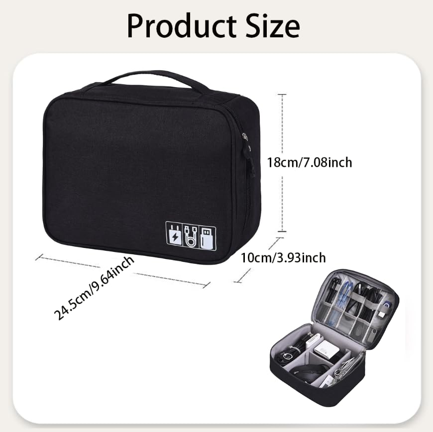 Zibuyu Electronic Travel Organizer Bag for iPad and Cables with 3 Dividers featuring Waterproof 300D Fabric | Ideal for Work and Travel