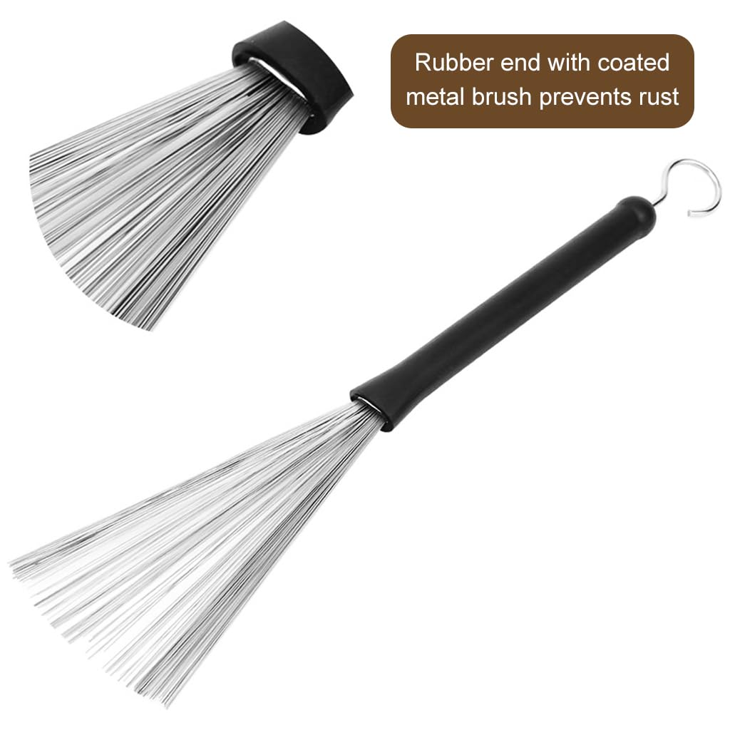 HASTHIP Drum Brushes for Jazz and Blues with Retractable Wires and Stainless Steel Tips