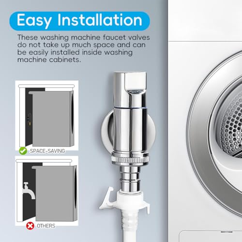 HASTHIP® Laundry Faucet Washing Machine Small Full-Metal Universal 1/2 for Laundry Dishwasher Angle Valve Chrome Finish 2PCS