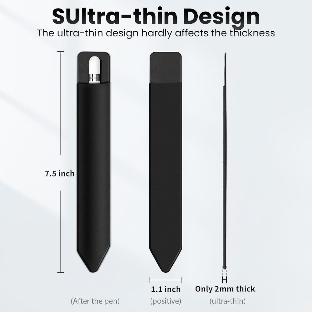 Verilux Stylus Pen Sleeve for Laptop Case Travel with Self Adhesive Backing | Black 19.2x2.8cm Elastic Lycra Pocket