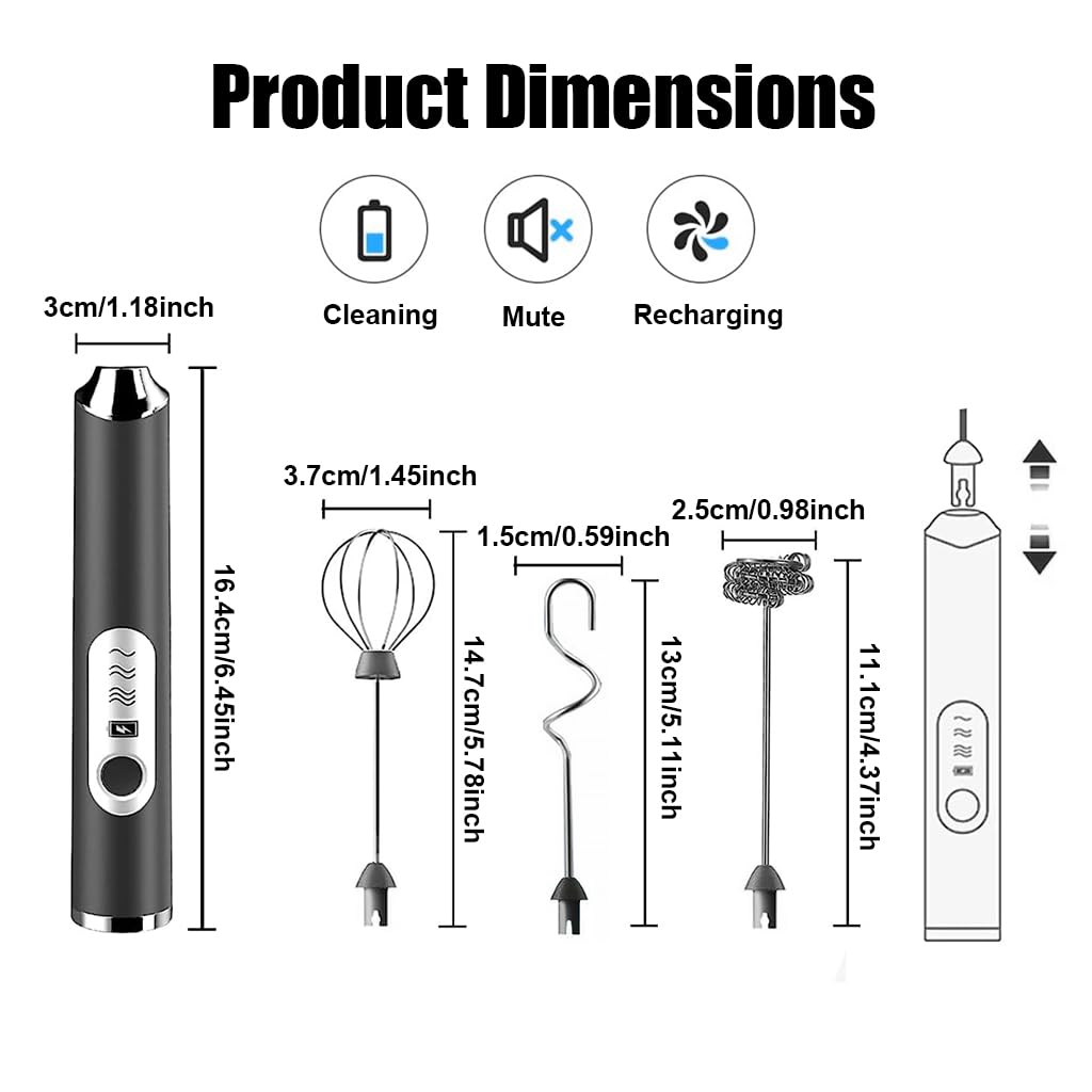Supvox Hand Blender for Coffee 3 in 1 Frother Coffee Maker with 3 Speed Milk Frother for Coffee Frother Electric USB Rechargeable Coffee Beater with 3 Stainless Whisks Head for Latte Hot Chocolate
