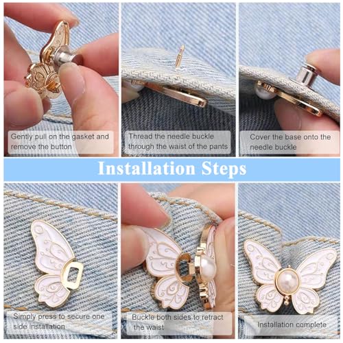 SANNIDHI® 4 Pairs Jeans Tightening Clips SANNIDHI Butterfly Jean Adjustable Pins Waist Tightener Buttons Instant Waist Clips Decorative Buckles for Skirt 3 PCS