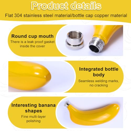 Supvox® 5Oz Banana Shaped Stainless Steel Liquor Flask Fun Hip Flask Leak Proof Portable Travel Alcohol Container Unique Gifting Table Decor for Housewarming