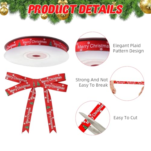 HASTHIP® Christmas Ribbon Roll 25 Yard Ribbons for Gift Wrapping, Decorative Red Printed Merry Christmas Tree Fecor Items Ribbons for Decoration, 1cm Width