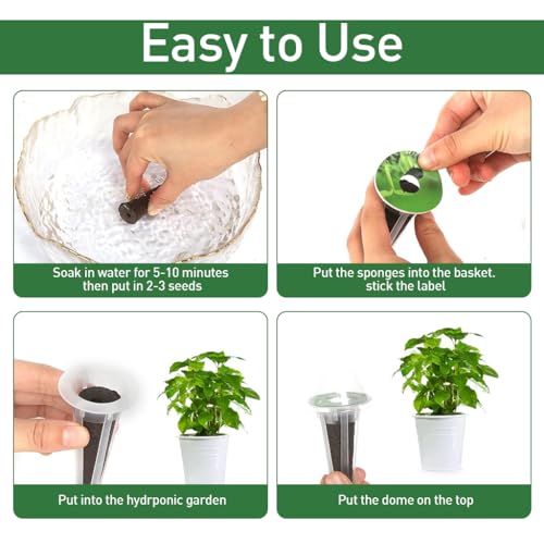 HASTHIP Hydroponic Grow Basket Kit - Gardening Hydroponic Garden Accessories - Including Seed Trays, Transparent Lids, Planting Stickers, Seedling Soil, Tweezer for Seed Starting System Kit (121 Pcs)