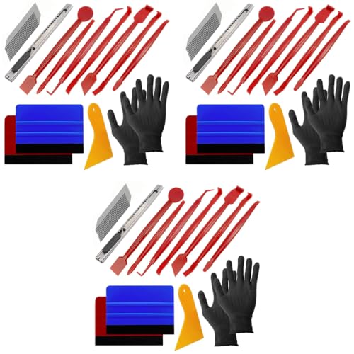 STHIRA® Car Window Film Tint Tool Kit Vinyl Wraps Application Removal with 2 Pairs Gloves Felt Squeegee Scraper Edge Trimmer Retractable Cutter for Car Wrap Window Tint 3 PCS