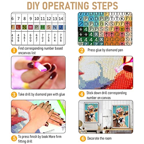 HASTHIP® Diamond Painting Kit with Round Diamonds 5D for Adults Kids 30 X 40cm Full Drill Cow Gem Art Home Wall Decor Gifts 12x16inch 3PCS