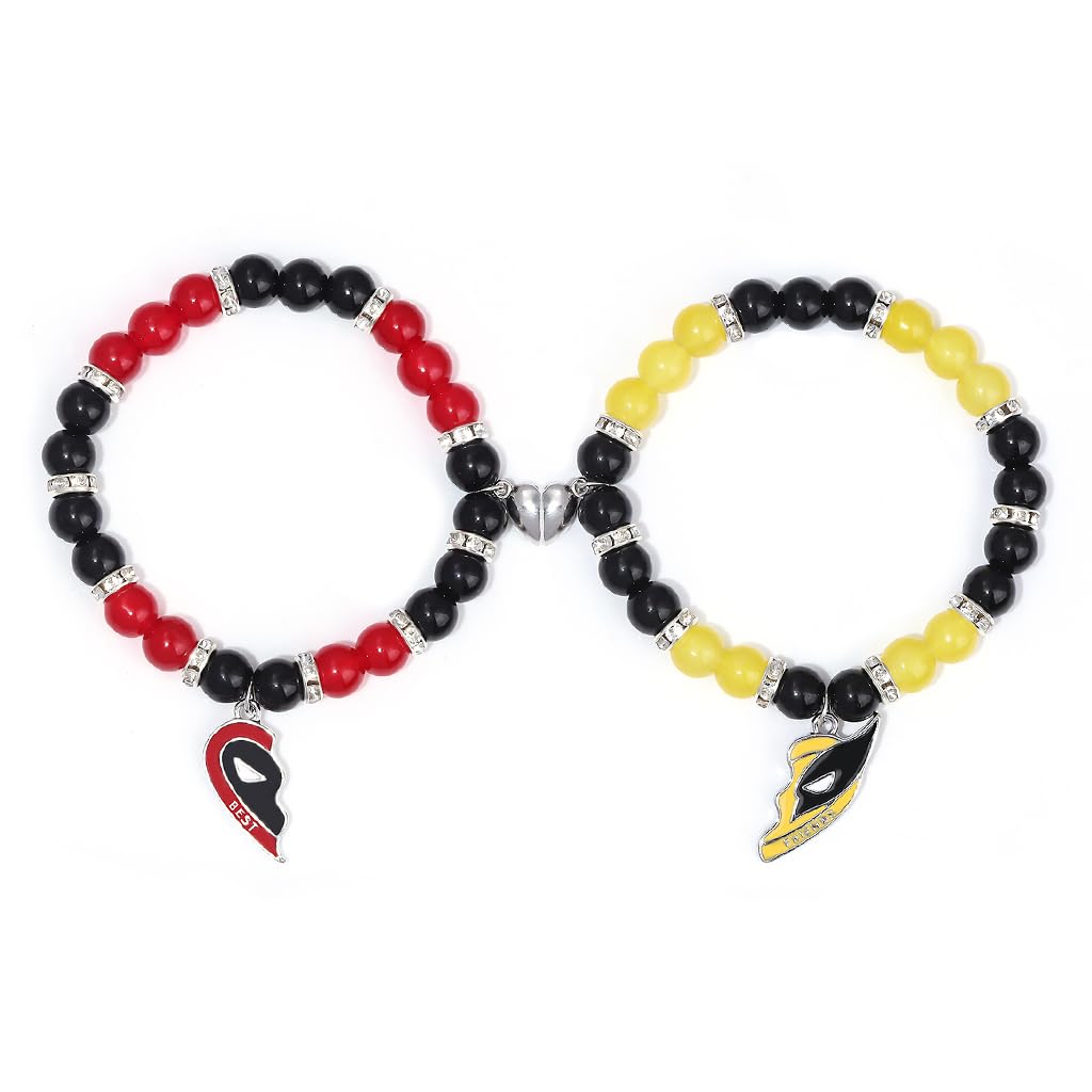 SANNIDHI Deadpool and Wolverine Friendship Bracelet for Couples with Magnetic Heart Charm | Alloy Beads Gift for Fans