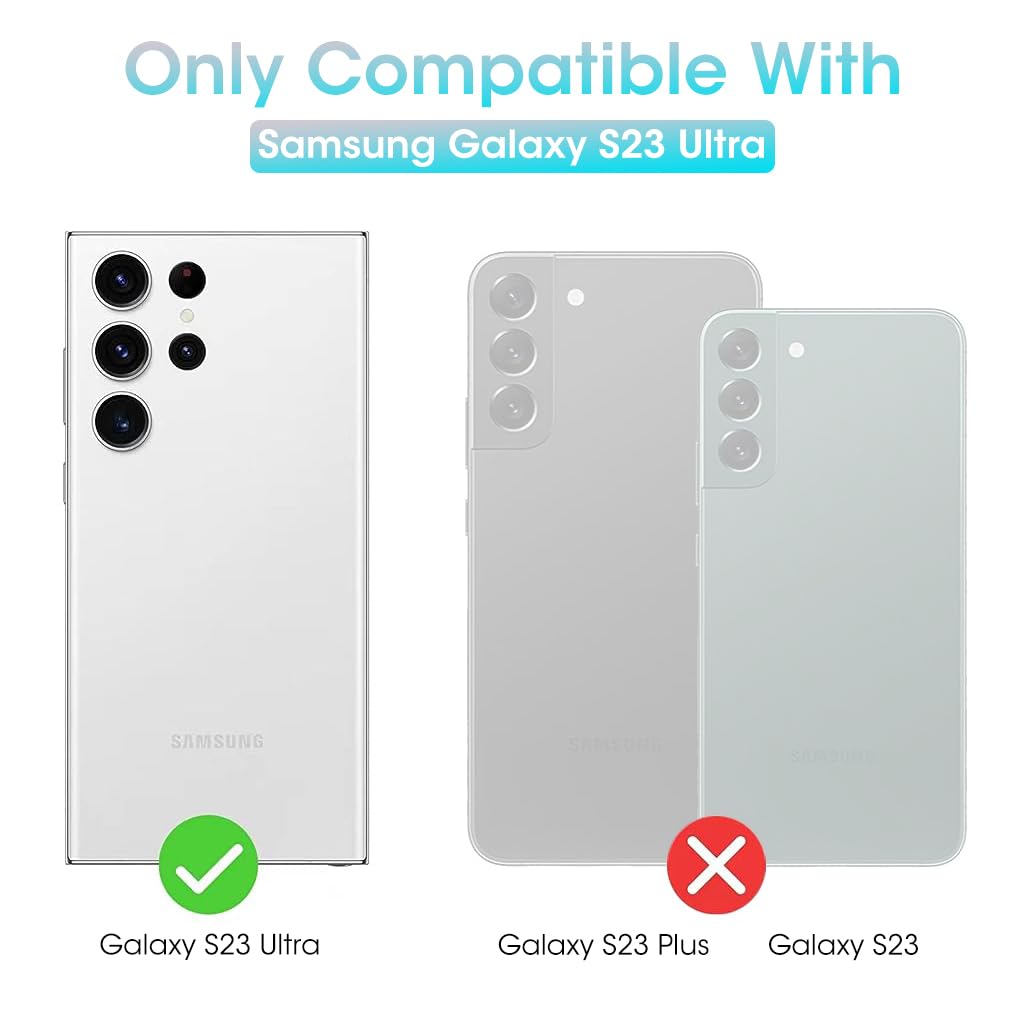 Zeitel Galaxy S23 Ultra Case with 360° Rotatable Ring Kickstand and Sliding Lens Cover | Black PC TPU Metal Protection