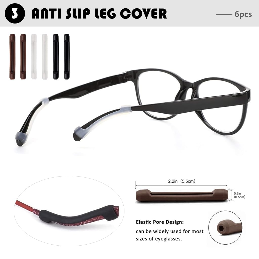 Serplex Eyeglasses Temple Grips Set with Anti Slip Silicone Design in 3 Colors | 12 Pairs