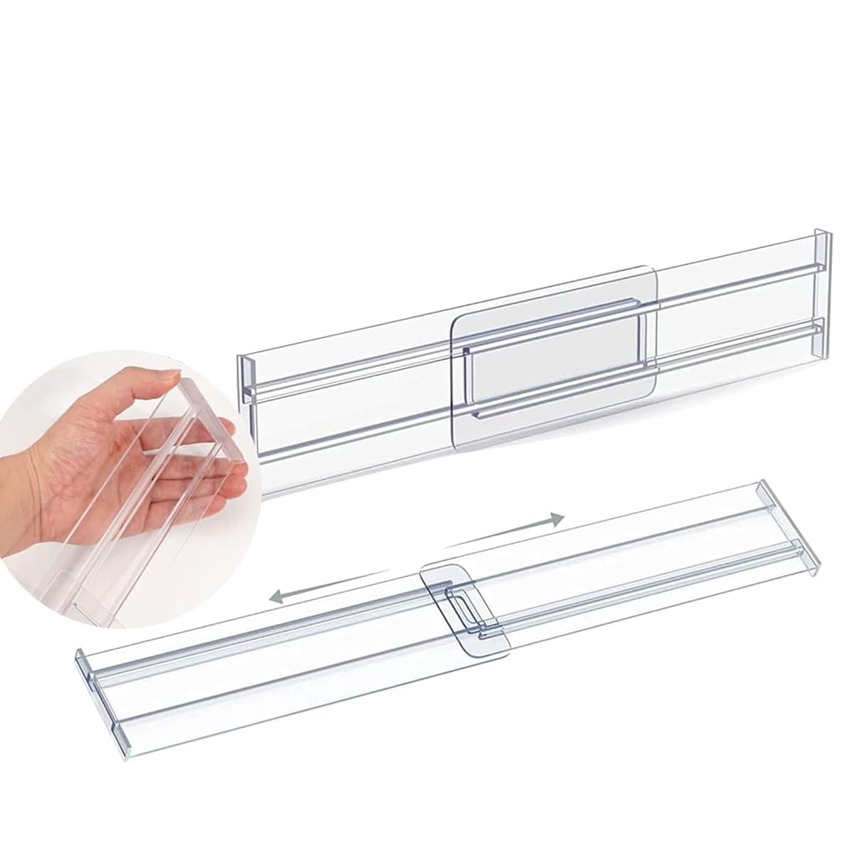 HASTHIP Drawer Dividers for Kitchen and Office Organization featuring Adhesive Backing and 11–20 in Adjustable Design | Clear 3.2 in High Divider Strips