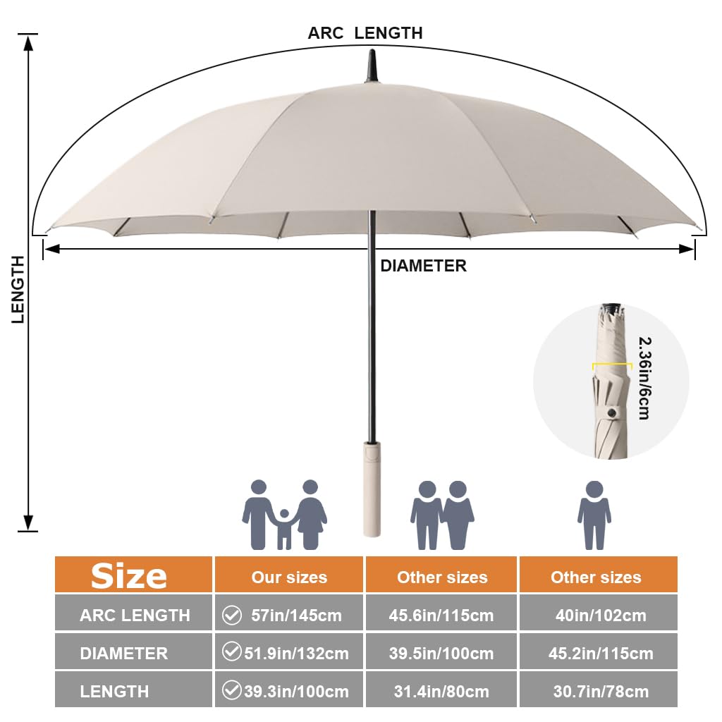 PALAY Big Umbrella for Men with 132cm Canopy and Auto One Touch Open | 8 Fiber Ribs Windproof Oxford Sun Protection