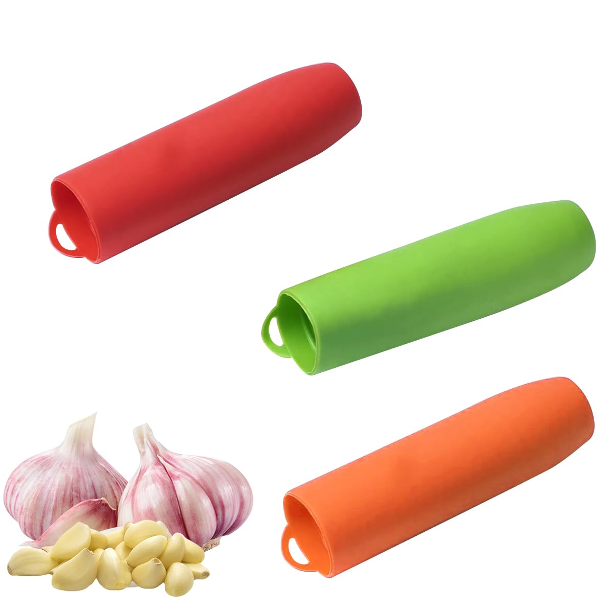 Supvox Garlic Peeler 3 Pack for Quick Skin Removal with Friction Pouch Design | Silicone Kitchen Tool