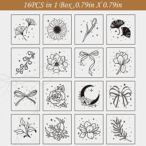 HASTHIP® 16Pcs Vintage Wooden Rubber Stamps, Aesthetic Flower Decorative Rubber Stamp Set, Bowknot Flower Leaf Stamp for Art Craft, Journal, Diary, Scrapbook, Letter, Card Making