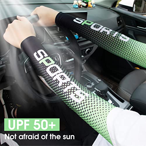 ZIBUYU® 4PCS Hand Gloves for Sun Protection & Bandana UPF50 Cooling Combo for Men & Women with UV Protection, ICY Silk, Stretch Fit, Quick Dry Breathable, for Cricket, Running, Outdoor Sports(Green)