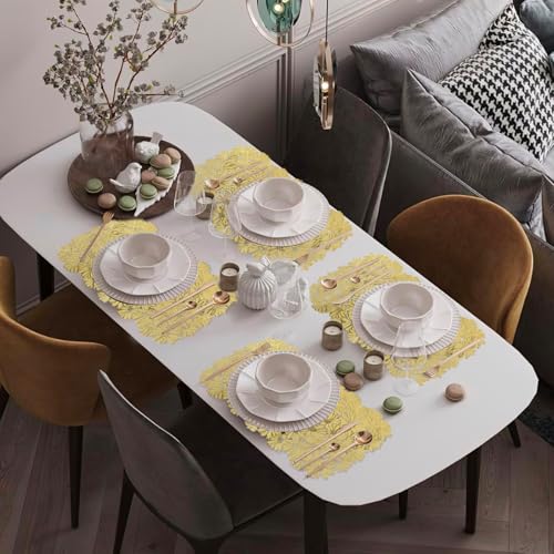 HASTHIP 6pcs Golden Daisy Placemats Floral Embossing Dinning Table Placemats PVC Grease-Proof Decorative Placemats Multipurpose Placemat for Party, Festival, Gathering