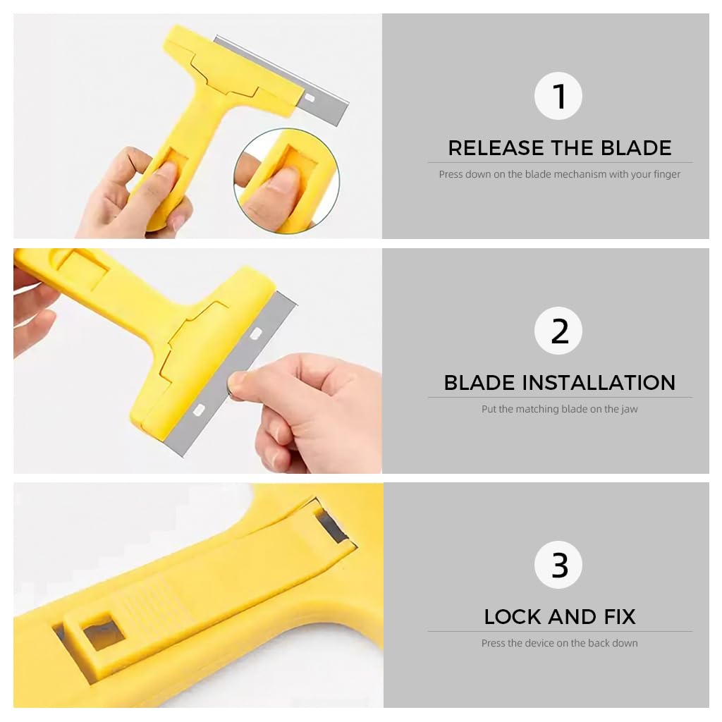 ZIBUYU® Wall scraper for cleaning 10Pcs Extra Blades Glue Remove Split putty knife blade, paint stripping tool, cleaning tool for removing labels, stickers, decals, paint from glass and stoves