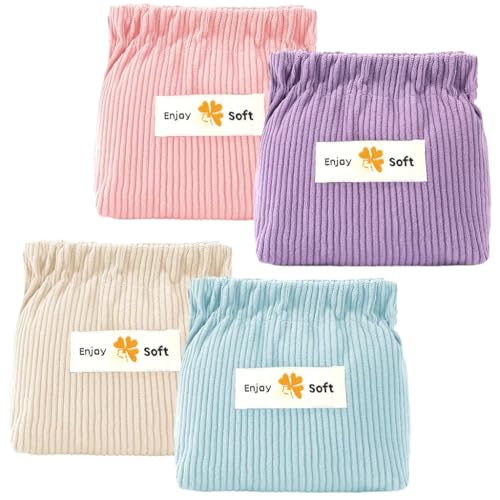 MAYCREATE 4pcs Corduroy Popper Organizer,Corduroy Elastic Storage Bag,Corduroy Elastic Hair Tie Organizer,Corduroy Elastic Pouch,Elastic Storage Bag for Women