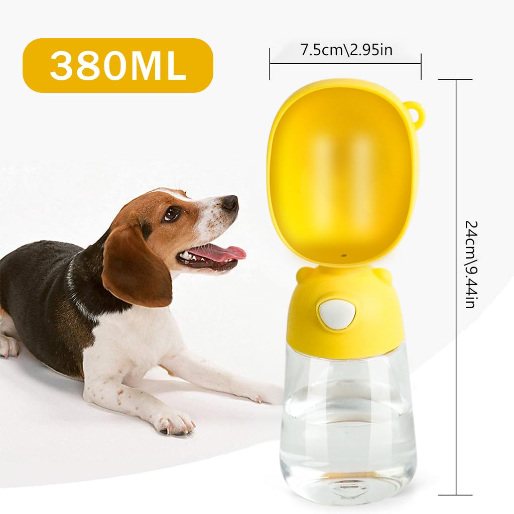 Qpets® Dog Water Bottle, Leaking Proof Pet Water Bottle for Dogs Water Dispenser, Large Capacity Portable Dog Water Bottles Drinking Feeder for Travel & Walking - Yellow, 380ml