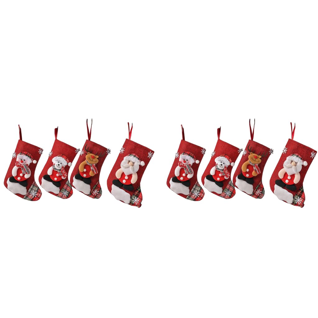 HASTHIP Christmas Stockings 4PCS Set for Tree or Fireplace Decor featuring Red Bear Santa Snowman and Reindeer Designs