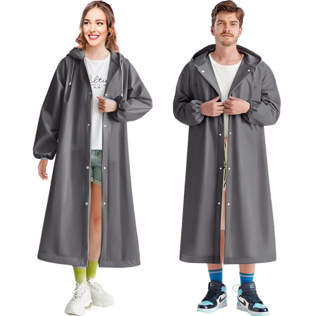 PALAY Rain Ponchos for Camping and Hiking with Snap Button Hood | 2Pcs EVA Waterproof Coat