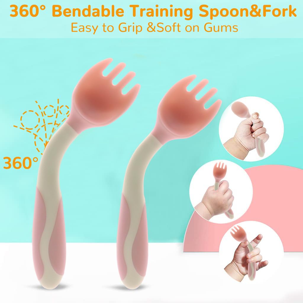 SNOWIE SOFT Baby Feeding Bowl Set for Self Feeding with Suction Cup & Cover | Food Grade PP Pink 4Pcs