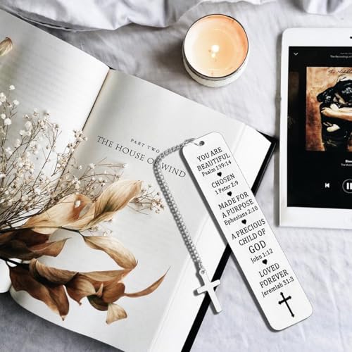 Climberty® 2Pcs Metal Bookmark with Cross Pendant Chain Stainless Steel Bookmarks with Gift Box Inspirational Book Mark Valentine Mother's Day Christmas Birthday Christian Gifts for Women, Men