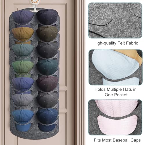 HASTHIP® Hat Organizer for Baseball Caps 14 Pocket Over The Door Storage Closet Holder Hanger Wall for Bedroom 3 PCS