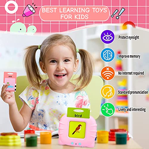 PATPAT® Talking Flash Cards Learning Toys, English Words Learning Machine for Kids,Reading Machine with 112 Flash Cards Spelling Gifts for Preschool Kids Boys Girls Toddlers Age 2 3 4 5 6 7 8 - Pink