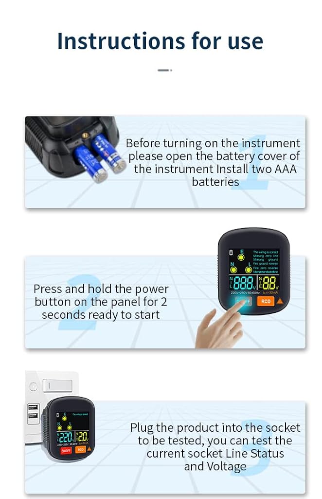 Serplex® RCD Socket Tester, EU Plug Voltage Tester with Live Voltage and Leakage Voltage Display, Automatic Voltage and Leakage Check Battery Powered Wall Plug for Neutral Line Wire