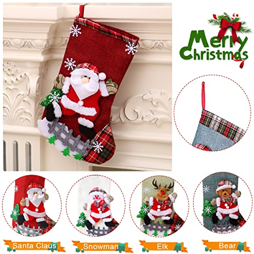 HASTHIP® Set of 4 Fabric Christmas Stockings 10 Inch Linen Gift for Window Multicolor Decorations 3PCS