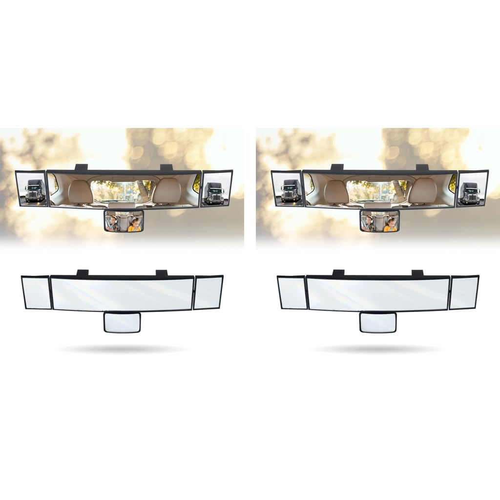 STHIRA Rear View Mirror for Car with 15 Inch HD Wide Angle and Triple Rotatable Mirrors | Easy Clip On Installation