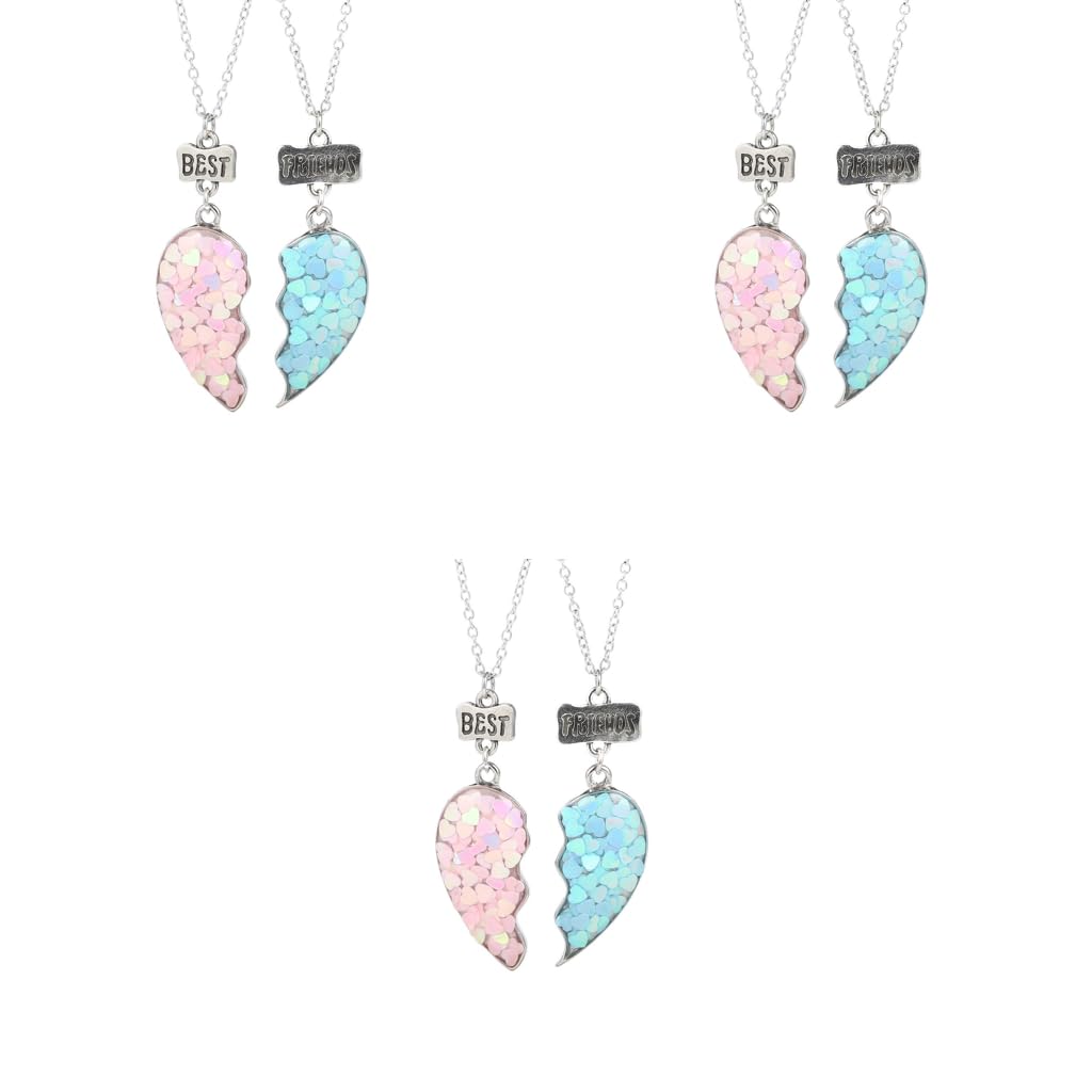 Zibuyu Best Friends Pendant Necklace Set for Girls featuring Pink and Blue Half Heart 6PCS