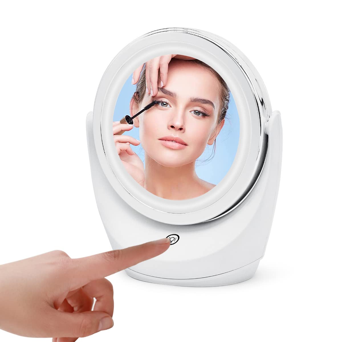 MAYCREATE Makeup Mirror for Vanity with 5X Magnification and Double Side Design | 3 Light Modes