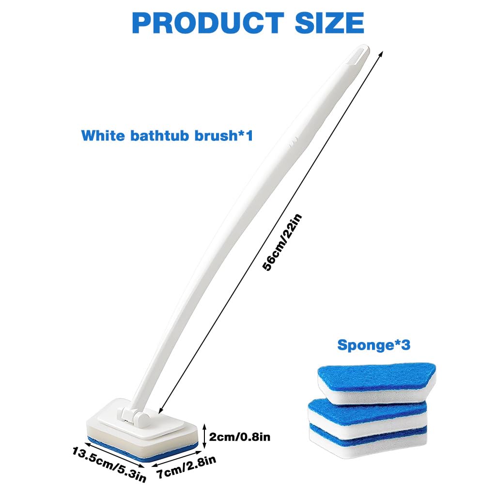 HASTHIP Bathtub Scrub Brush for Kitchen and Bathroom with 22 in Handle & 3 Refills | Trapezoidal Sponge Design