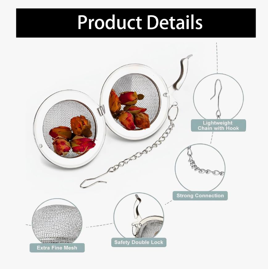 ZIBUYU Tea Strainer Infuser 2pcs for Loose Leaf Tea with Fine Mesh Filter & Reusable Stainless Steel Design