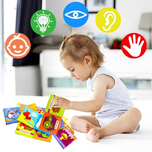 SNOWIE SOFT® 18PCS Cloth Books for Babies 0 to 3 Year 6-Theme Toy Sensory Book 6-12 Month Non-Toxic Early Education Touch and Feel Crinkle Toys for Toddler