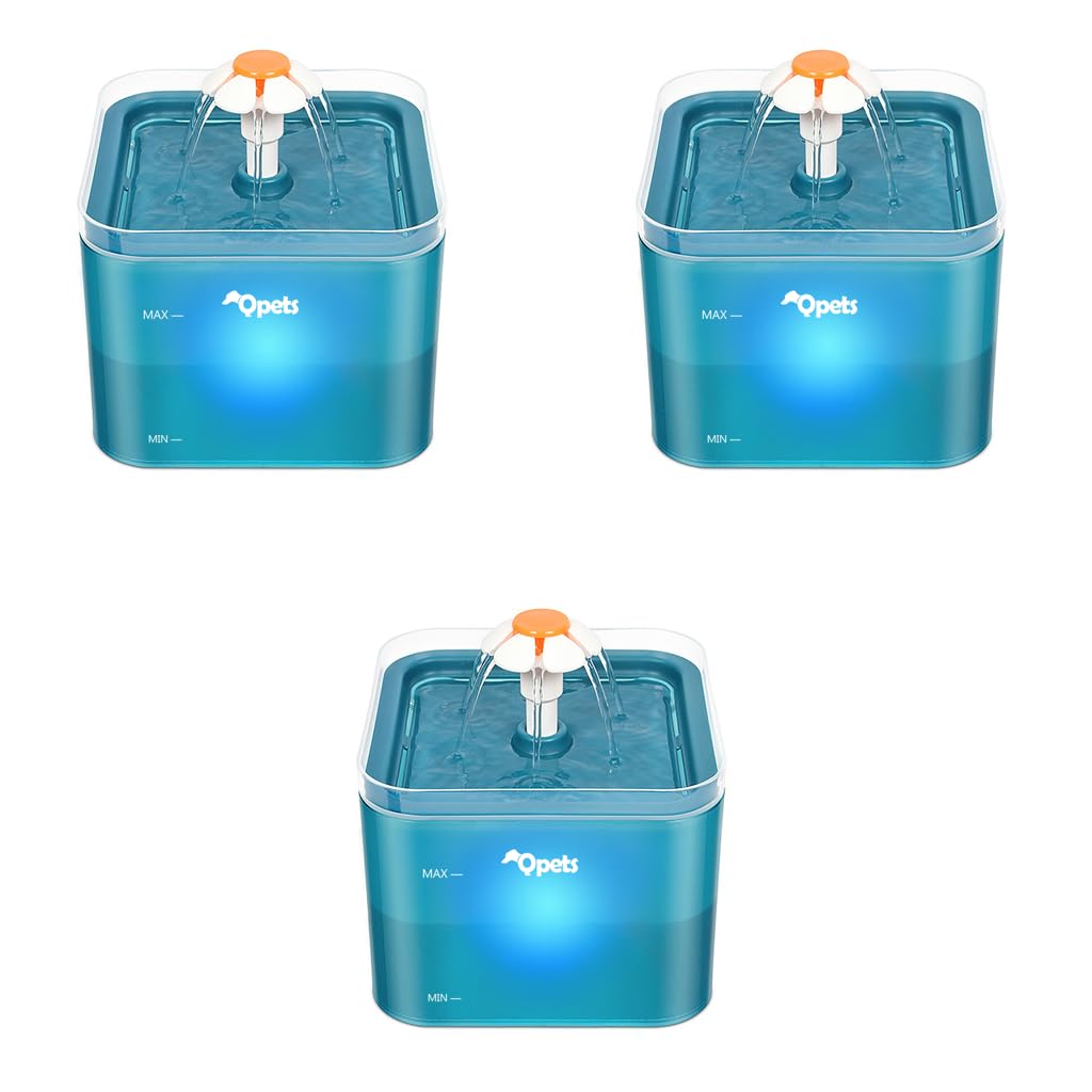 Qpets Cat Water Fountain for Cats and Small Dogs with 2.2L Capacity and Ultra Silent Pump | Cute Floral LED Dispenser in Green